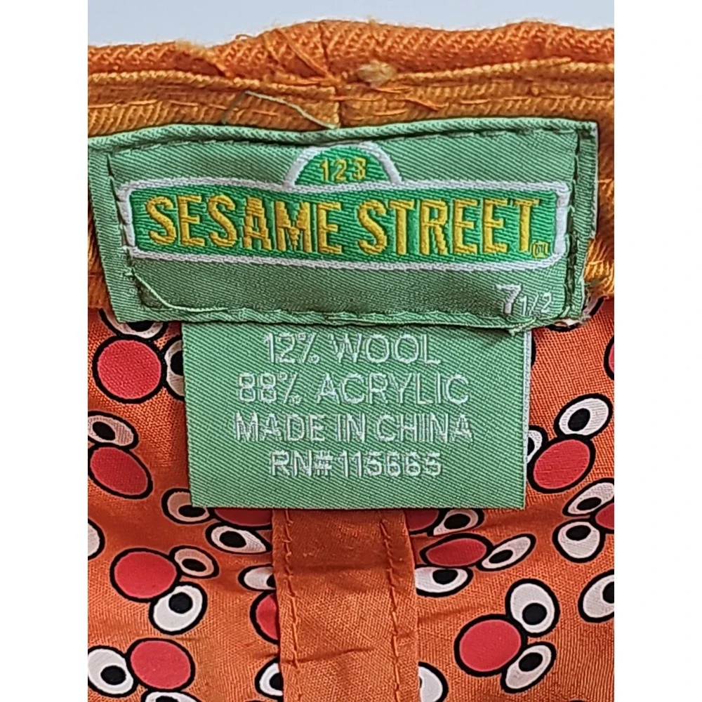 Vintage Sesame Street Ernie Hat Fitted Size 7 1/2 Orange Embroidered Wool Blend